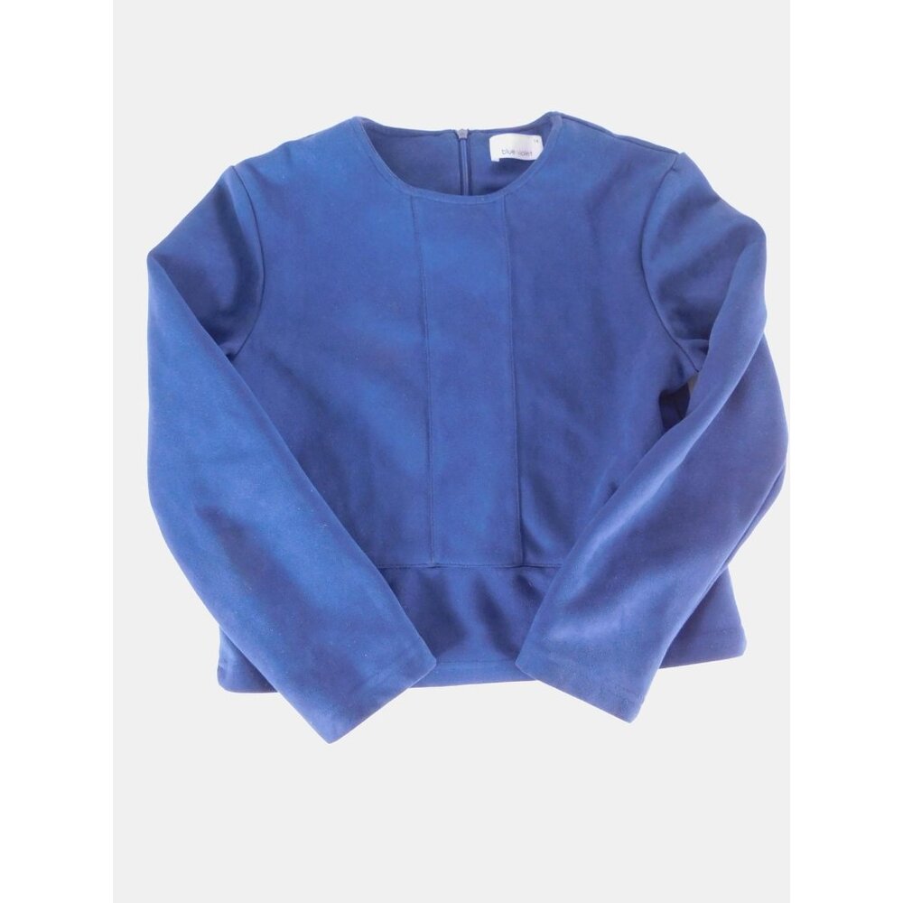 Blue Violet Blouse Juniors 14 Blue Long Sleeve Stretch Round Neck Top Basic